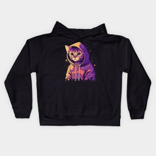 Cool Cat in a Vaporwave Hoodie Kids Hoodie